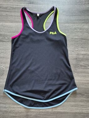 FILA Black Racerback Tank with Neon Trim Accents